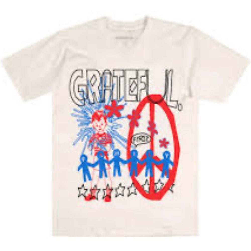 GRATEFUL Graphic Tee Cream Grafitti Large Mens